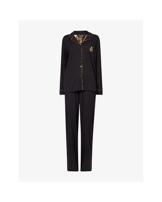 Ralph Lauren Black Logo-Embroidery Long-Sleeve Cotton-Jersey Pyjama Set