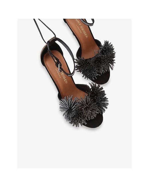 Kurt Geiger Black Pom Pom Suede Heeled Sandals