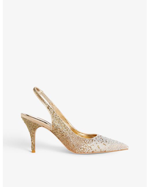 Dune White Captivating Crystal-embellished Woven Slingback Courts