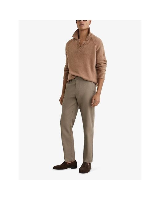 Reiss Gray Dobby Straight-Leg Cotton- Pique Trousers for men