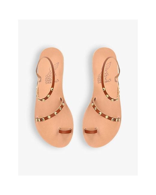 Ancient Greek Sandals Brown Eleftheria Bee Studded Leather Sandals