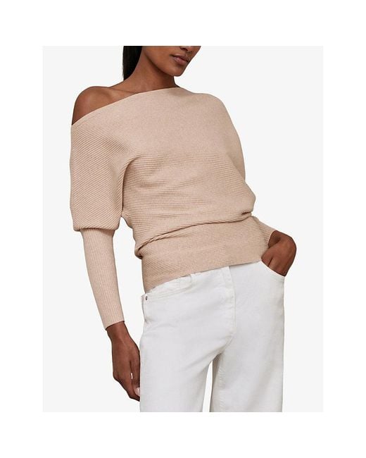 Reiss Natural Lorna Draped-Neck Asymmetric Stretch-Knit Jumper