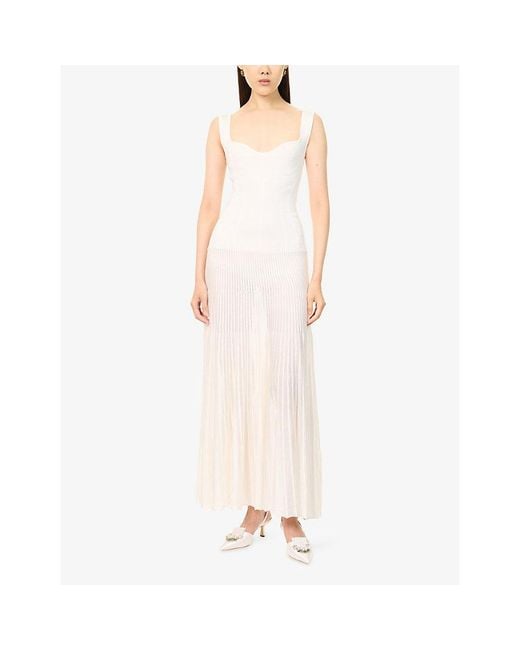 Galvan White Aurelia Pleated Knitted Maxi Dress