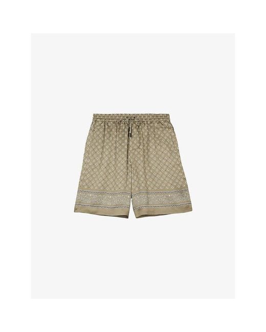 The Kooples Natural Bandana-Print Drawstring-Waist Woven Shorts for men