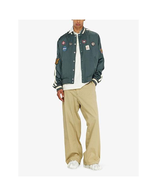 DIESEL Blue Embroidered-Patches Satin Bomber Jacket for men