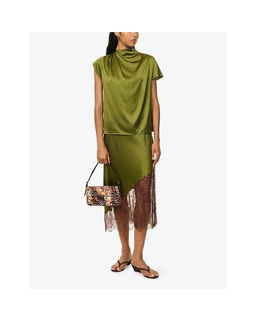 Staud Green Davina Silk Top