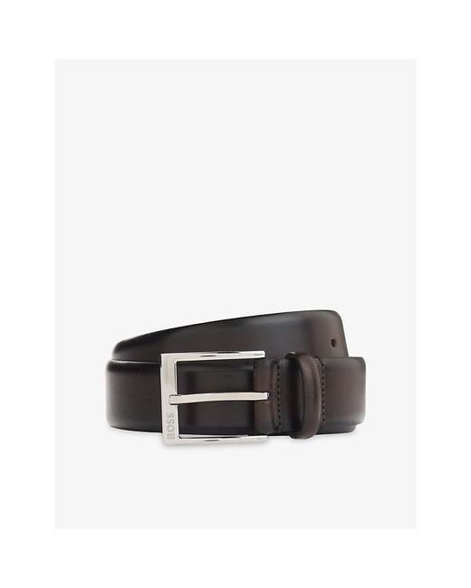 Boss Black Logo-Engraved Leather Buckle Belt for men