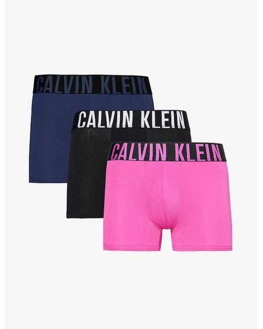 Calvin Klein Pink Logo-waistband Pack Of Three Stretch-recycled Polyester Trunks for men