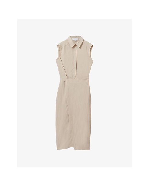 Reiss Natural Yasmin Wrap-skirt Slim-fit Linen-blend Midi Dress