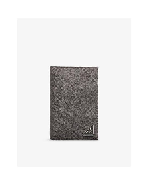 Prada Gray Saffiano Leather Passport Holder