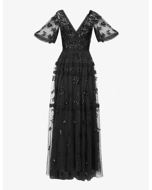 Needle & Thread Black Shimmer Primrose Sequin-embellished Woven Maxi Dress