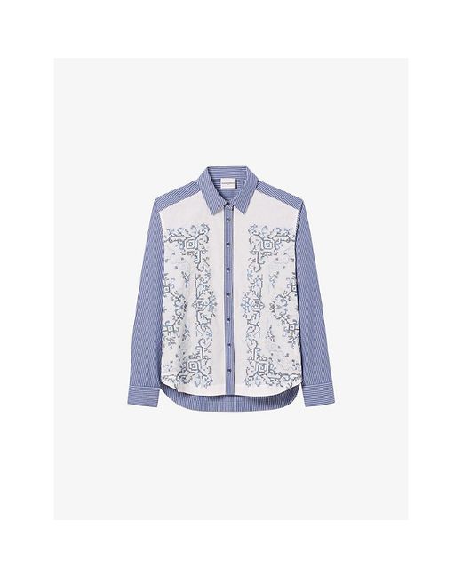 Claudie Pierlot Blue Striped Graphic-Print Cotton Shirt