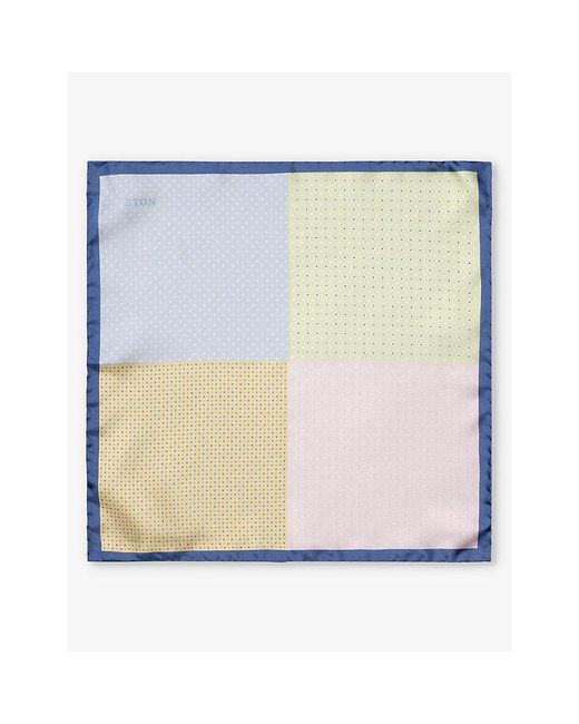 Eton of Sweden Blue Four-sided Patterned Silk Pocket Square for men