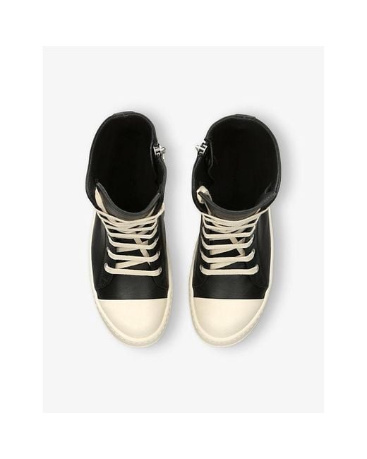 Rick Owens Black Contrast-Sole Leather High-Top Trainers