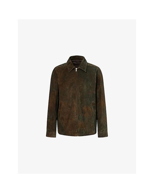 Rick Owens Green Brad Long-Sleeve Suede-Leather Jacket for men