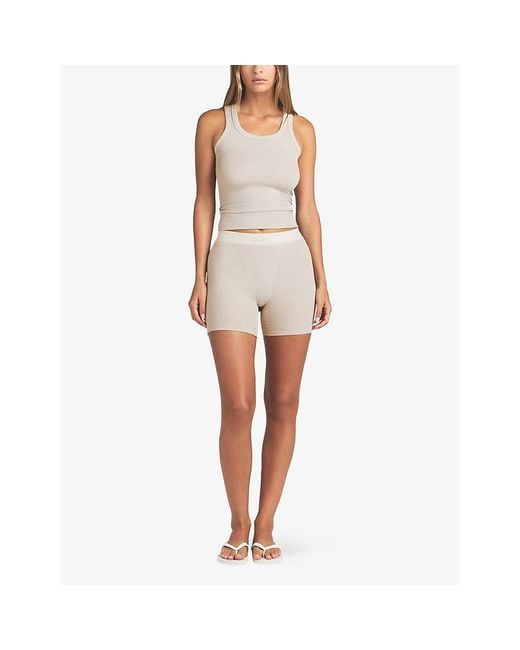 Skims Natural Scoop-Neck Ribbed Stretch-Cotton Tank Top