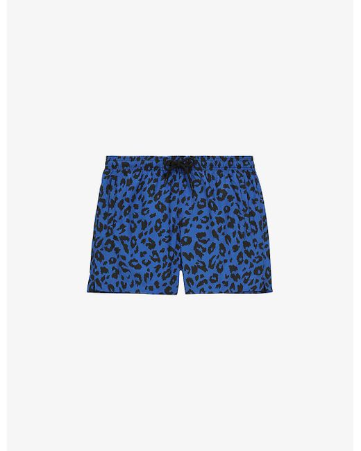 The Kooples Blue Leopard-print Elasticated-waist Woven Swim Shorts for men