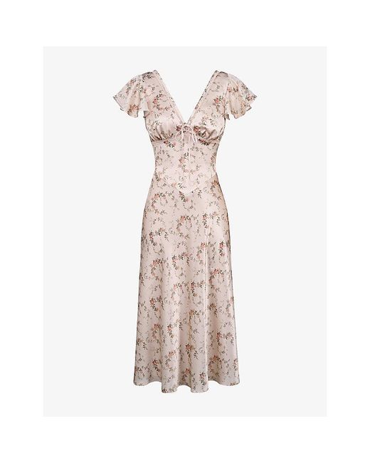 House Of Cb Multicolor Ravella Floral-Print Silk Midi Dress