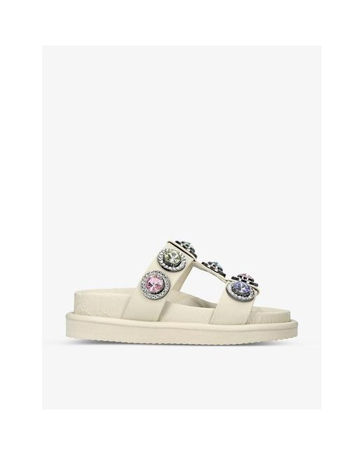 Kurt Geiger White Orson Crystal-embellished Faux-leather Sandal