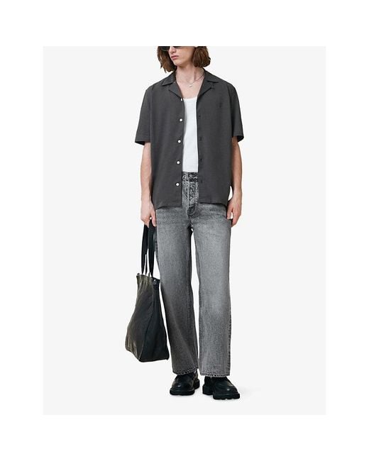 AllSaints Black Hudson Logo-Embroidered Relaxed-Fit Cotton Shirt for men