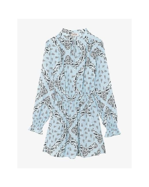 Zadig & Voltaire Blue Rayados Bandana-Print Woven Mini Dress