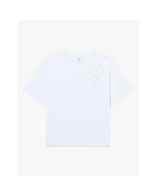 Claudie Pierlot White Flower-Embellished Short-Sleeved Cotton-Jersey T-Shirt