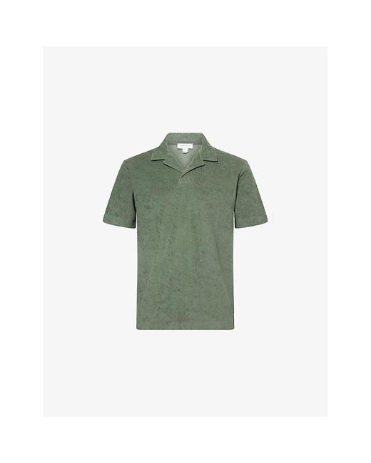 Sunspel Green Towelling Camp-Collar Cotton Polo Shirt for men