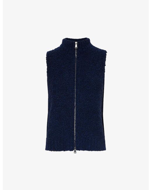 ME+EM Blue Zip-up High-neck Boucle Wool-blend Gilet