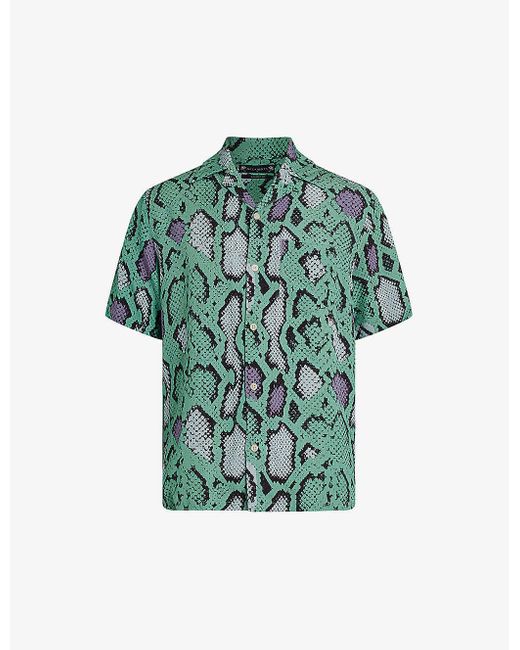 AllSaints Green Serpenz Graphic-print Relaxed-fit Woven Shirt X for men
