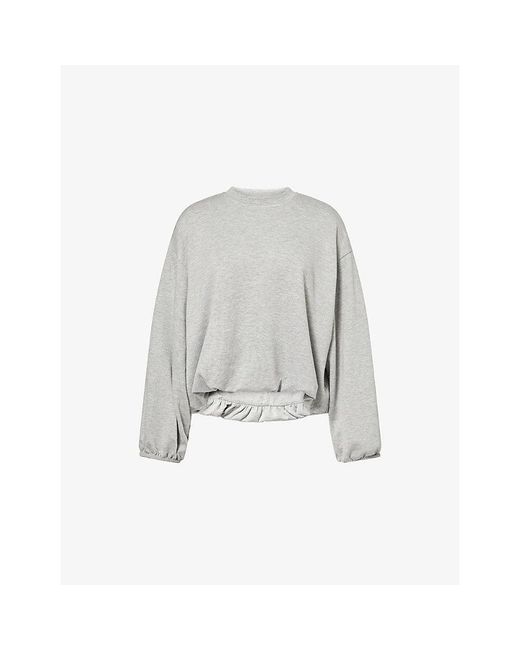 4th & Reckless White Elowen Balloon Sleeve Bubble Hem Cotton Sweatshirt
