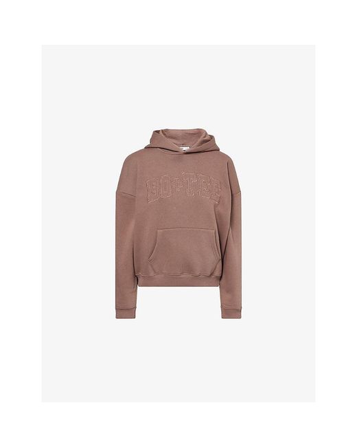 BO+TEE Brown Brand-Embroidery Relaxed-Fit Cotton-Blend Hoodie