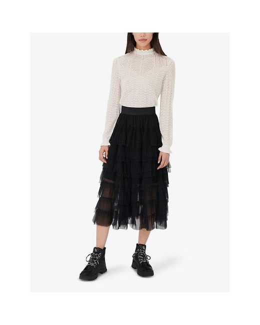 Maje Josepha Ruffle-tiered Tulle Midi Skirt in Black | Lyst UK