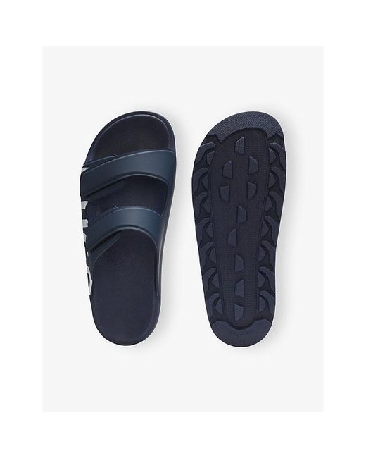 HUGO Blue Brand-Print Rubber Sliders for men