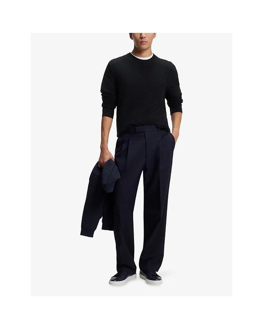 Boss Black Textured Regular-Fit Cotton-Knit Jumper for men