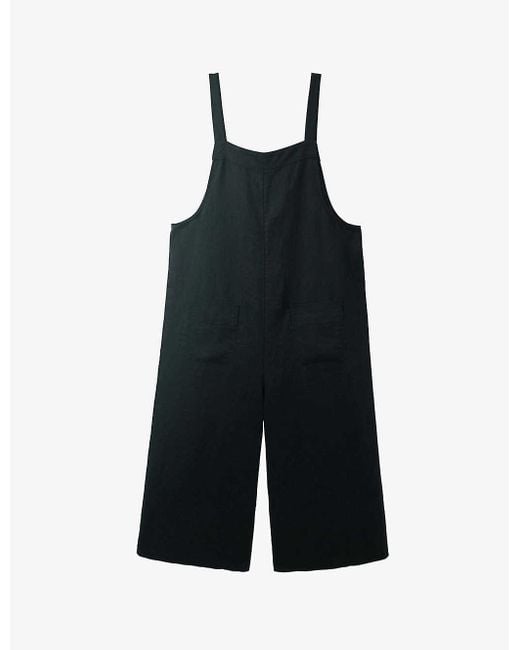 The White Company Black Cropped Wide-leg Linen Dungarees