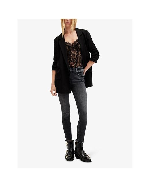 AllSaints Black Washed Miller Push Up Slim-Fi Mid-Rise Stretch Denim Jeans