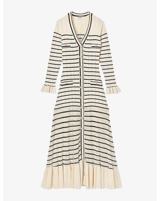 Sandro Sailorstripe Stretchknit Midi Dress in White Lyst