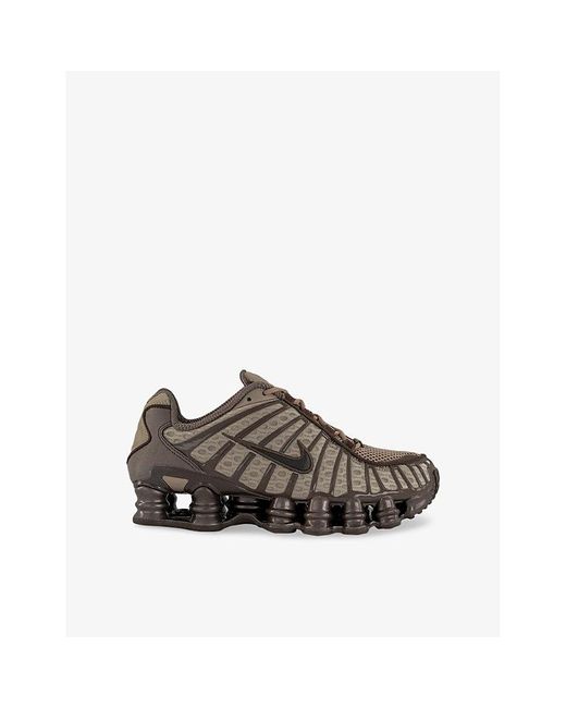 Nike Brown Shox Tl Logo-Embroidered Leather Mesh And Shell Low-Top Trainers