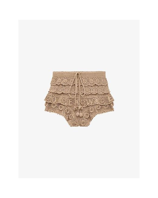 Loewe Natural X Paula's Ibiza Brand-Motif Crochet-Knit Cotton Shorts