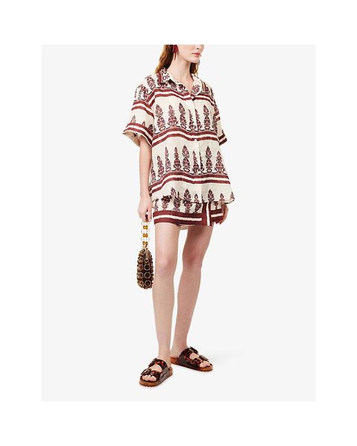 Johanna Ortiz Red Roots Wrap Linen Mini Skirt