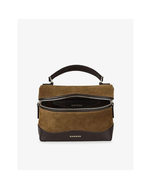 Sandro Brown Logo-Embossed Suede Vanity Bag