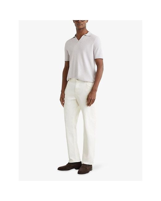 Reiss White Redbury Short-Sleeved Knitted Polo Shirt for men
