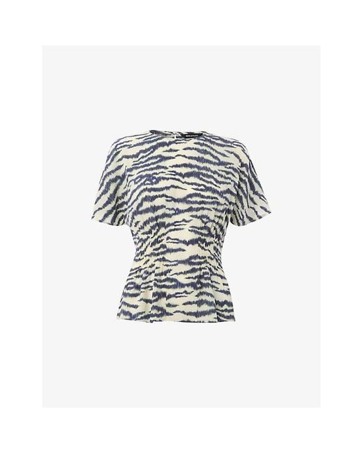 Whistles White Feathered-Tiger Shirred Woven Blouse