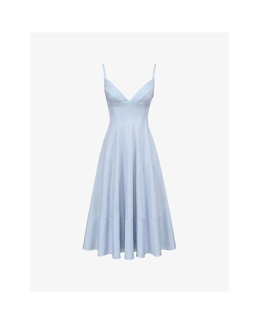 House Of Cb Blue Millie Plunge-Neck Stretch-Cotton Midi Dress