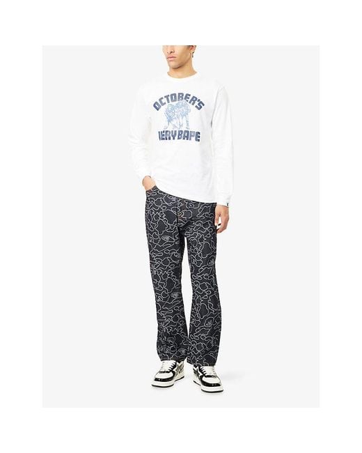A Bathing Ape White X Ovo College Long-Sleeves Cotton-Jersey T-Shirt for men