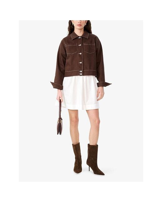 OMNES Brown Jesse Contrast-Stitch Cotton Jacket