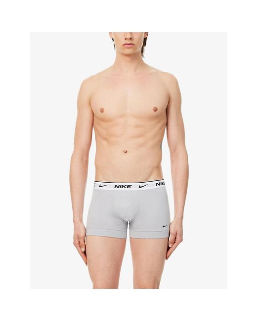 Nike White Logo-waistband Pack Of Three Stretch-cotton Trunks for men
