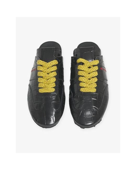 Marni Black Croc-Effect Leather Trainer Mules