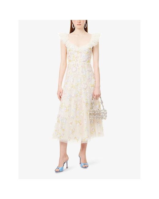 Needle & Thread White Sequin Dandelion Woven Midi Dress