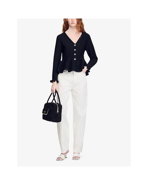 Sandro Black Peplum Button-Down Knitted Cardigan
